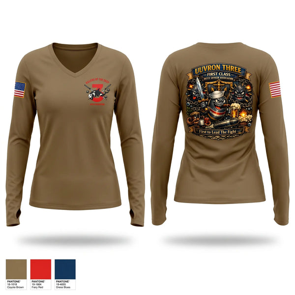 Womens Long Sleeve Vneck Shirt, UUVRON THREE FCPOA, Navy, Teamtime, Team time, sublimation, custom sports apparel, team uniforms, spirit wear, spiritwear, sports uniforms, custom shirts, team store, custom team store, fundraiser sports, apparel fundraiser