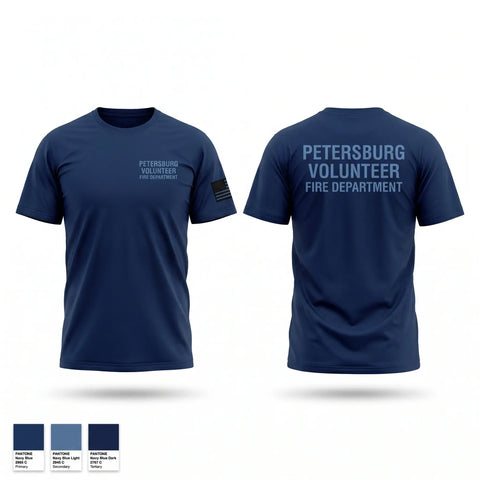 Old School Cotton Feel Shirt, Petersburg Volunteer Fire Department, Fire Department, Teamtime, Team time, sublimation, custom sports apparel, team uniforms, spirit wear, spiritwear, sports uniforms, custom shirts, team store, custom team store, fundraiser sports, apparel fundraiser