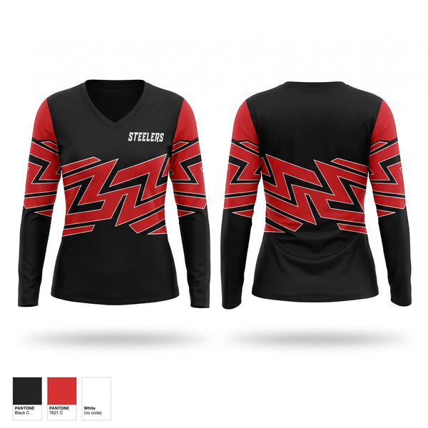 Womens Long Sleeve Vneck Shirt, STEELERS, , Teamtime, Team time, sublimation, custom sports apparel, team uniforms, spirit wear, spiritwear, sports uniforms, custom shirts, team store, custom team store, fundraiser sports, apparel fundraiser