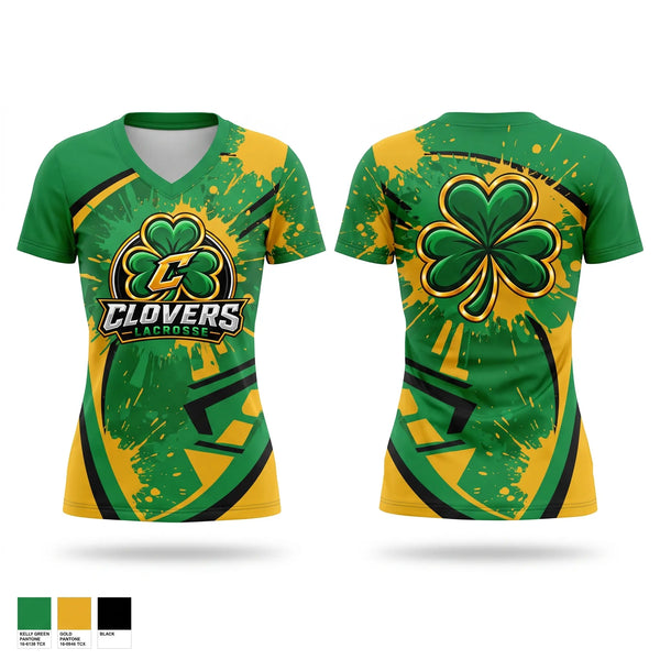 Womens Short Sleeve Vneck Shirt, Clovers Lacrosse Club, Men's Lacrosse, Teamtime, Team time, sublimation, custom sports apparel, team uniforms, spirit wear, spiritwear, sports uniforms, custom shirts, team store, custom team store, fundraiser sports, apparel fundraiser