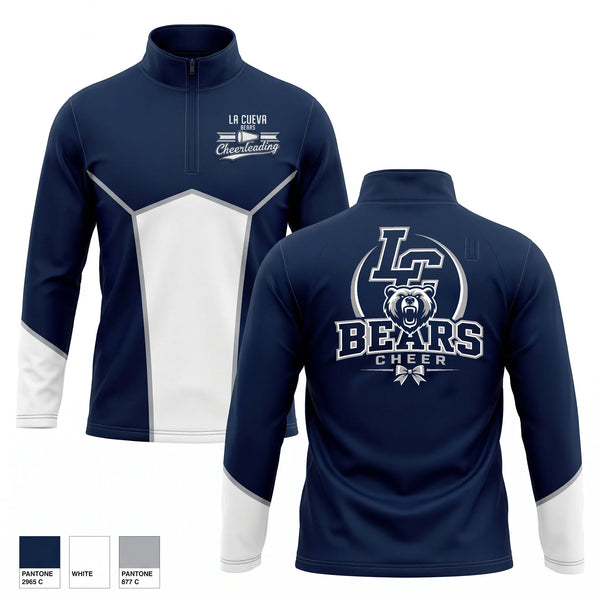 Quarter Zip Jacket, La Cueva Bears, Cheer, Teamtime, Team time, sublimation, custom sports apparel, team uniforms, spirit wear, spiritwear, sports uniforms, custom shirts, team store, custom team store, fundraiser sports, apparel fundraiser