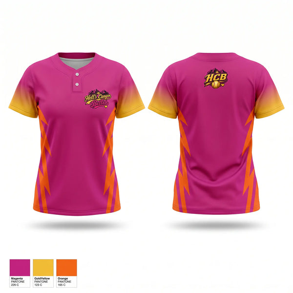 Two Button Softball Jersey, Hells Canyon Belles, Softball, Teamtime, Team time, sublimation, custom sports apparel, team uniforms, spirit wear, spiritwear, sports uniforms, custom shirts, team store, custom team store, fundraiser sports, apparel fundraiser