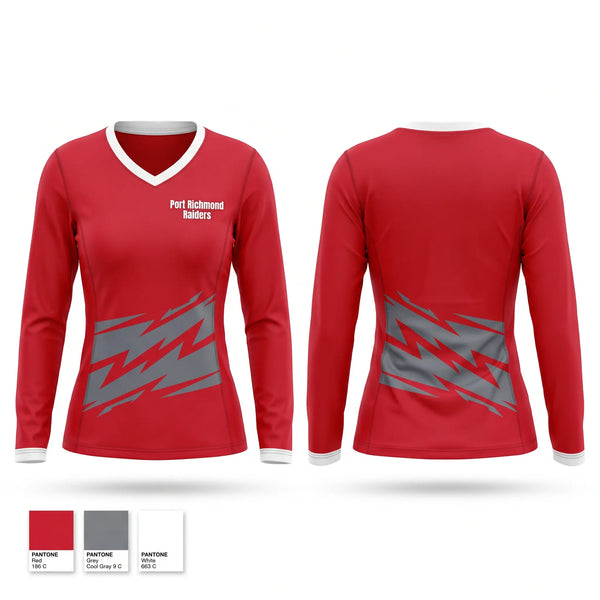 Womens Long Sleeve Vneck Shirt, Port Richmond Raiders, Men's Soccer, Teamtime, Team time, sublimation, custom sports apparel, team uniforms, spirit wear, spiritwear, sports uniforms, custom shirts, team store, custom team store, fundraiser sports, apparel fundraiser