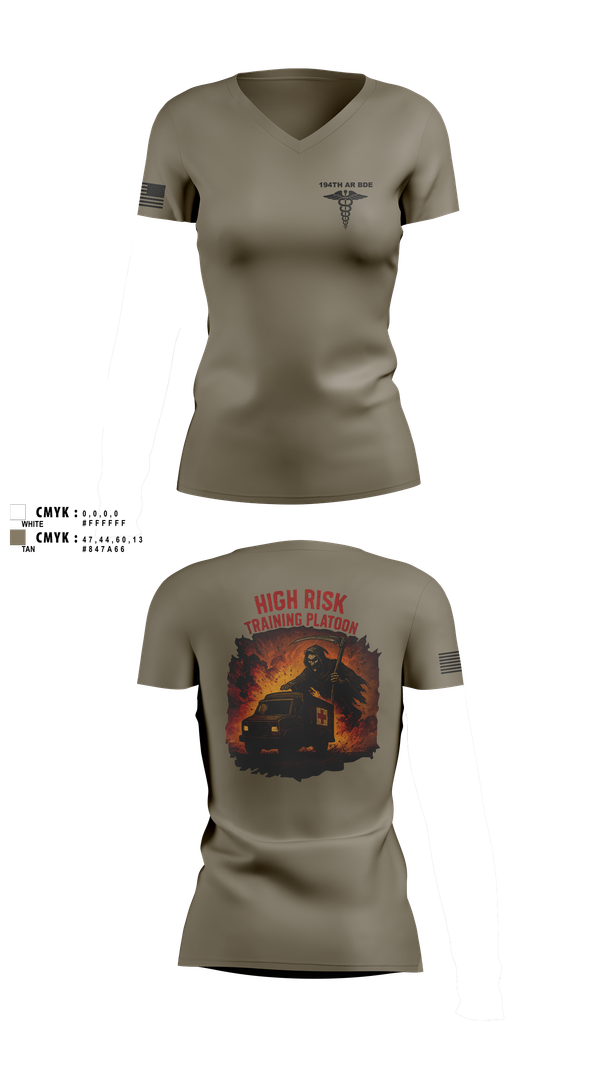 Womens Short Sleeve Vneck Shirt, 194th AR BDE HRT Medics, Army, Teamtime, Team time, sublimation, custom sports apparel, team uniforms, spirit wear, spiritwear, sports uniforms, custom shirts, team store, custom team store, fundraiser sports, apparel fundraiser