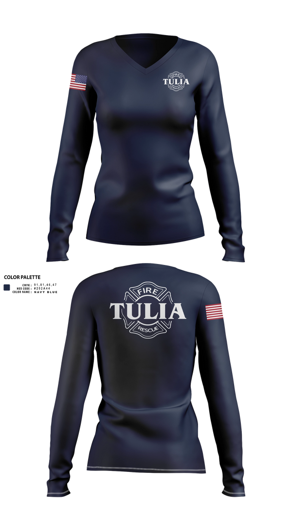 Womens Long Sleeve Vneck Shirt, Tulia Fire Department, Fire Department, Teamtime, Team time, sublimation, custom sports apparel, team uniforms, spirit wear, spiritwear, sports uniforms, custom shirts, team store, custom team store, fundraiser sports, apparel fundraiser