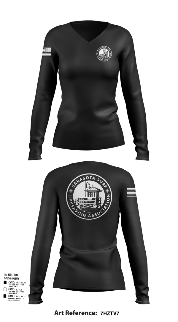 Womens Long Sleeve Vneck Shirt, Sarasota Surf Lifesaving Association, , Teamtime, Team time, sublimation, custom sports apparel, team uniforms, spirit wear, spiritwear, sports uniforms, custom shirts, team store, custom team store, fundraiser sports, apparel fundraiser