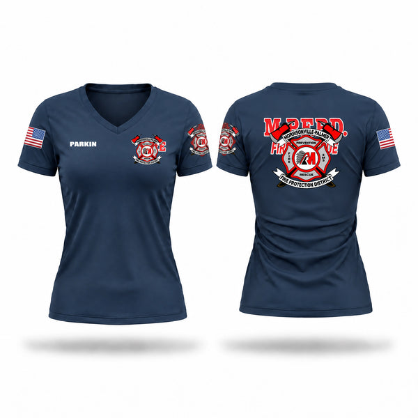 Womens Short Sleeve Vneck Shirt, Morrisonville Palmer Fire Protection District, Fire Department, Teamtime, Team time, sublimation, custom sports apparel, team uniforms, spirit wear, spiritwear, sports uniforms, custom shirts, team store, custom team store, fundraiser sports, apparel fundraiser