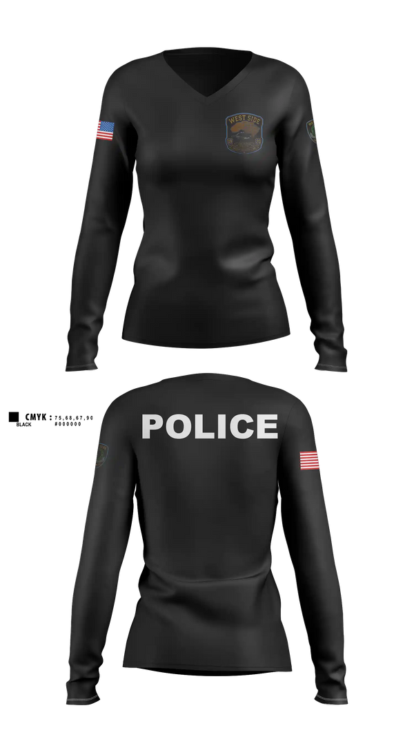 Womens Long Sleeve Vneck Shirt, Houston Police West Side, Police, Teamtime, Team time, sublimation, custom sports apparel, team uniforms, spirit wear, spiritwear, sports uniforms, custom shirts, team store, custom team store, fundraiser sports, apparel fundraiser