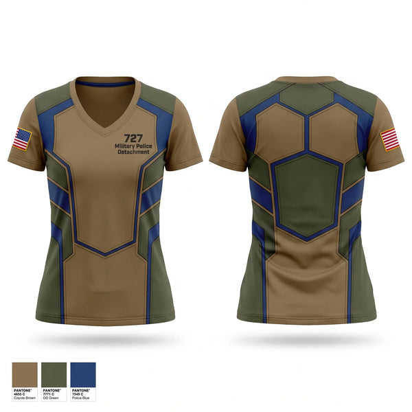 Womens Short Sleeve Vneck Shirt, 727 Military Police Detachment, National Guard, Teamtime, Team time, sublimation, custom sports apparel, team uniforms, spirit wear, spiritwear, sports uniforms, custom shirts, team store, custom team store, fundraiser sports, apparel fundraiser