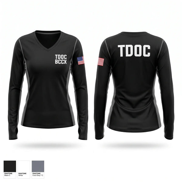 Womens Long Sleeve Vneck Shirt, TDOC BCCX, Police, Teamtime, Team time, sublimation, custom sports apparel, team uniforms, spirit wear, spiritwear, sports uniforms, custom shirts, team store, custom team store, fundraiser sports, apparel fundraiser