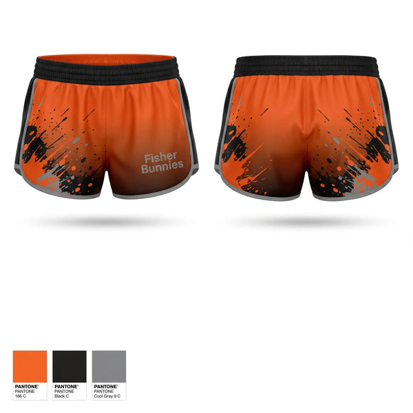 Womens Shorts, Fisher Bunnies, Cross Country, Teamtime, Team time, sublimation, custom sports apparel, team uniforms, spirit wear, spiritwear, sports uniforms, custom shirts, team store, custom team store, fundraiser sports, apparel fundraiser
