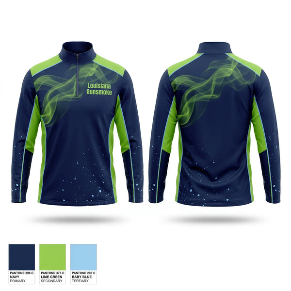 Quarter Zip Jacket, Louisiana Gunsmoke, Softball, Teamtime, Team time, sublimation, custom sports apparel, team uniforms, spirit wear, spiritwear, sports uniforms, custom shirts, team store, custom team store, fundraiser sports, apparel fundraiser