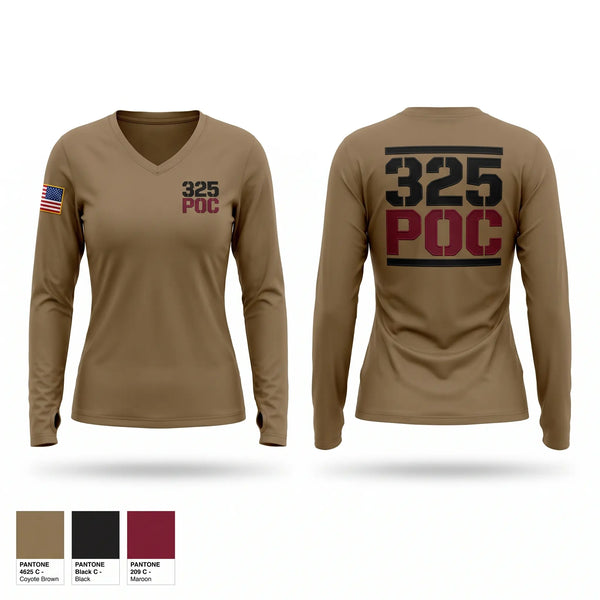Womens Long Sleeve Vneck Shirt, 325 POC, Army, Teamtime, Team time, sublimation, custom sports apparel, team uniforms, spirit wear, spiritwear, sports uniforms, custom shirts, team store, custom team store, fundraiser sports, apparel fundraiser