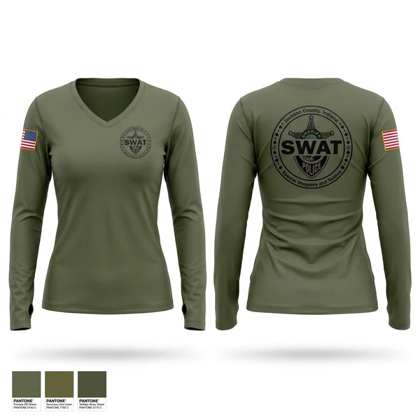 Womens Long Sleeve Vneck Shirt, Jackson County Joint SWAT, Police, Teamtime, Team time, sublimation, custom sports apparel, team uniforms, spirit wear, spiritwear, sports uniforms, custom shirts, team store, custom team store, fundraiser sports, apparel fundraiser