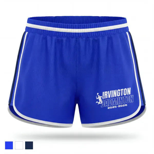 Womens Shorts, Irvington High School Badminton, Spirit Store, Teamtime, Team time, sublimation, custom sports apparel, team uniforms, spirit wear, spiritwear, sports uniforms, custom shirts, team store, custom team store, fundraiser sports, apparel fundraiser