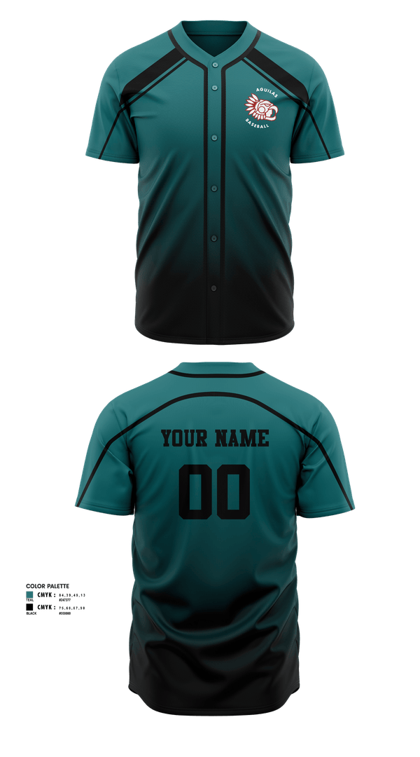 Full Button Baseball Jersey, aguilas, Baseball, Teamtime, Team time, sublimation, custom sports apparel, team uniforms, spirit wear, spiritwear, sports uniforms, custom shirts, team store, custom team store, fundraiser sports, apparel fundraiser