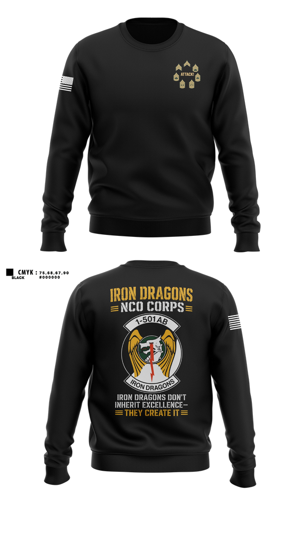 Crew Neck Sweatshirt, 1-501st Iron Dragons NCO Corps, Army, Teamtime, Team time, sublimation, custom sports apparel, team uniforms, spirit wear, spiritwear, sports uniforms, custom shirts, team store, custom team store, fundraiser sports, apparel fundraiser