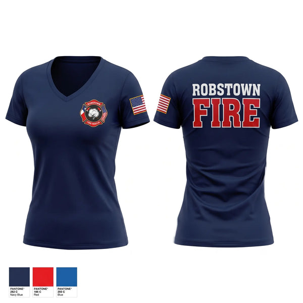 Womens Short Sleeve Vneck Shirt, Robstown Fire Department, Fire Department, Teamtime, Team time, sublimation, custom sports apparel, team uniforms, spirit wear, spiritwear, sports uniforms, custom shirts, team store, custom team store, fundraiser sports, apparel fundraiser