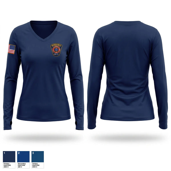 Womens Long Sleeve Vneck Shirt, Seven Mile Fire&EMS, EMS/EMT, Teamtime, Team time, sublimation, custom sports apparel, team uniforms, spirit wear, spiritwear, sports uniforms, custom shirts, team store, custom team store, fundraiser sports, apparel fundraiser