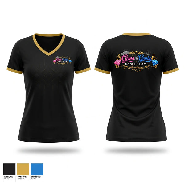 Womens Short Sleeve Vneck Shirt, Gems and gents, Cheer, Teamtime, Team time, sublimation, custom sports apparel, team uniforms, spirit wear, spiritwear, sports uniforms, custom shirts, team store, custom team store, fundraiser sports, apparel fundraiser