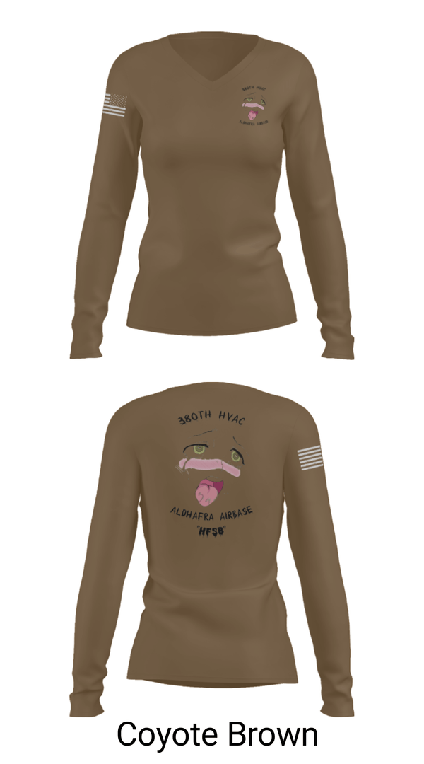 Women's Long Sleeve Vneck Shirt, 380th HVAC, , Teamtime, Team time, sublimation, custom sports apparel, team uniforms, spirit wear, spiritwear, sports uniforms, custom shirts, team store, custom team store, fundraiser sports, apparel fundraiser