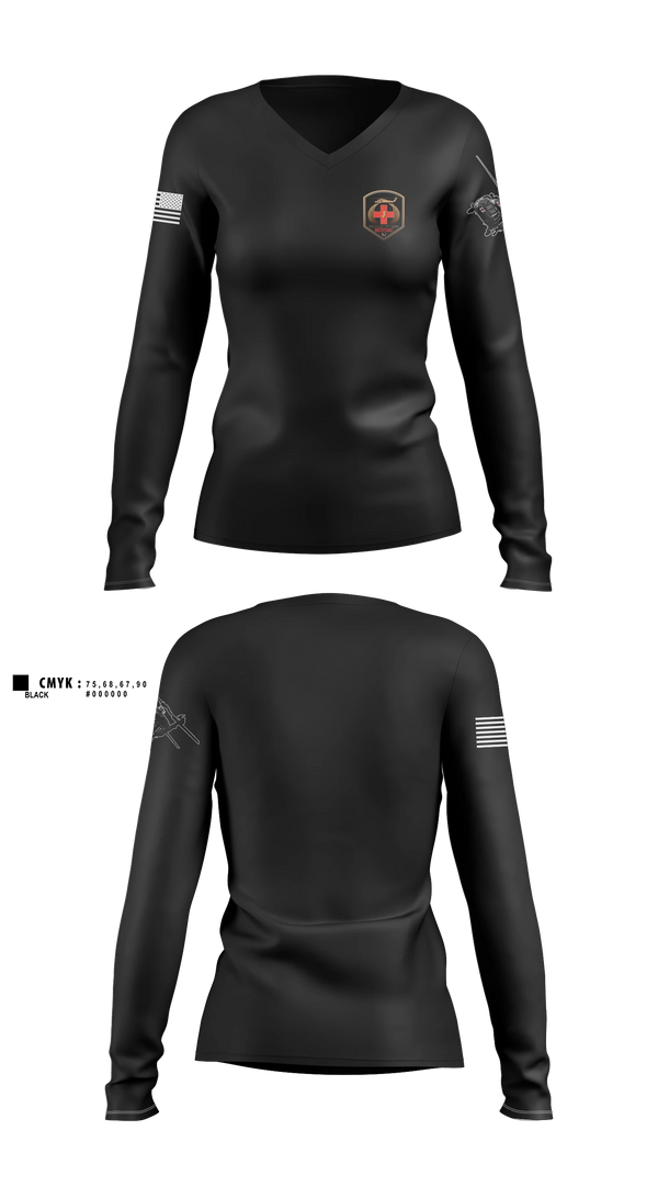 Womens Long Sleeve Vneck Shirt, 1-171 MEDEVAC, National Guard, Teamtime, Team time, sublimation, custom sports apparel, team uniforms, spirit wear, spiritwear, sports uniforms, custom shirts, team store, custom team store, fundraiser sports, apparel fundraiser