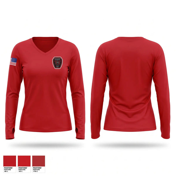 Womens Long Sleeve Vneck Shirt, Cygnet Fire Department, Fire Department, Teamtime, Team time, sublimation, custom sports apparel, team uniforms, spirit wear, spiritwear, sports uniforms, custom shirts, team store, custom team store, fundraiser sports, apparel fundraiser
