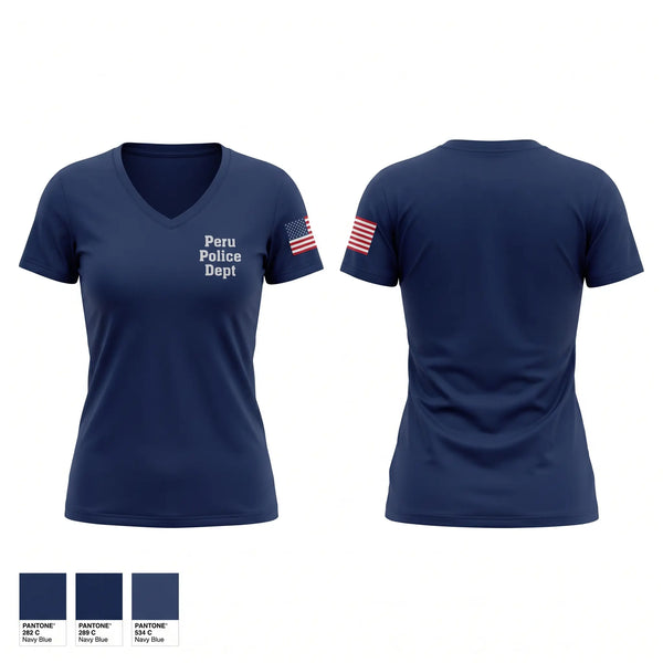 Womens Short Sleeve Vneck Shirt, Peru Police Dept, Police, Teamtime, Team time, sublimation, custom sports apparel, team uniforms, spirit wear, spiritwear, sports uniforms, custom shirts, team store, custom team store, fundraiser sports, apparel fundraiser