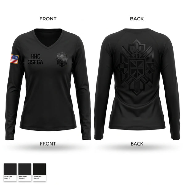 Womens Long Sleeve Vneck Shirt, HHC 3SFG, Army, Teamtime, Team time, sublimation, custom sports apparel, team uniforms, spirit wear, spiritwear, sports uniforms, custom shirts, team store, custom team store, fundraiser sports, apparel fundraiser