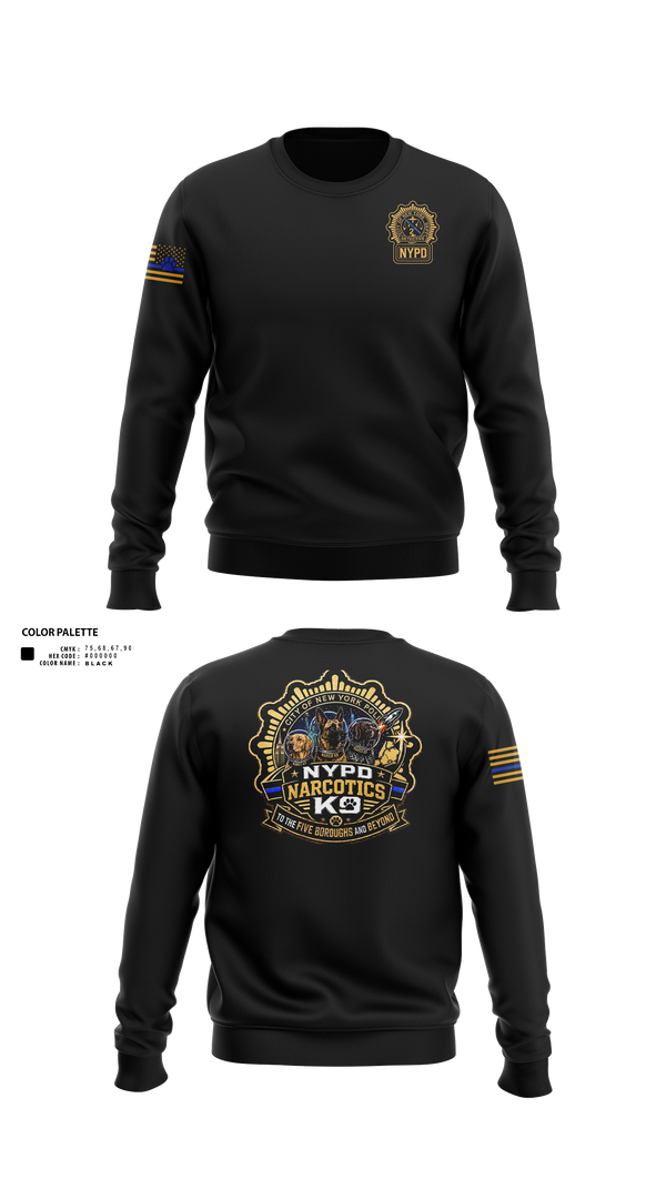 Crew Neck Sweatshirt, NYPD NARCOTICS K9, Police, Teamtime, Team time, sublimation, custom sports apparel, team uniforms, spirit wear, spiritwear, sports uniforms, custom shirts, team store, custom team store, fundraiser sports, apparel fundraiser