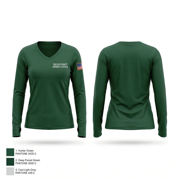 Womens Long Sleeve Vneck Shirt, Taylor County Sheriff’s Office, Police, Teamtime, Team time, sublimation, custom sports apparel, team uniforms, spirit wear, spiritwear, sports uniforms, custom shirts, team store, custom team store, fundraiser sports, apparel fundraiser