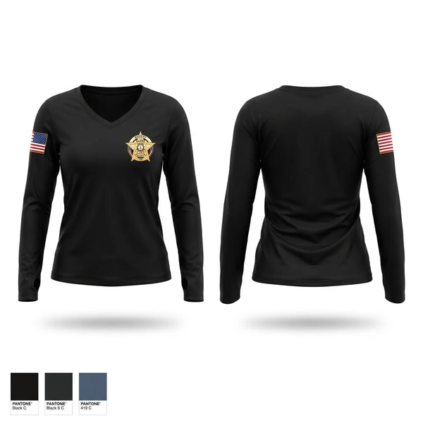 Womens Long Sleeve Vneck Shirt, Bland County Sheriff’s Office, Police, Teamtime, Team time, sublimation, custom sports apparel, team uniforms, spirit wear, spiritwear, sports uniforms, custom shirts, team store, custom team store, fundraiser sports, apparel fundraiser