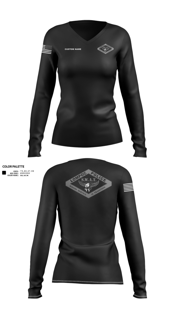 Womens Long Sleeve Vneck Shirt, SWAT, Police, Teamtime, Team time, sublimation, custom sports apparel, team uniforms, spirit wear, spiritwear, sports uniforms, custom shirts, team store, custom team store, fundraiser sports, apparel fundraiser