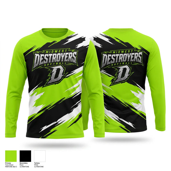 Long Sleeve Performance Shirt, Midwest Destroyers, Softball, Teamtime, Team time, sublimation, custom sports apparel, team uniforms, spirit wear, spiritwear, sports uniforms, custom shirts, team store, custom team store, fundraiser sports, apparel fundraiser