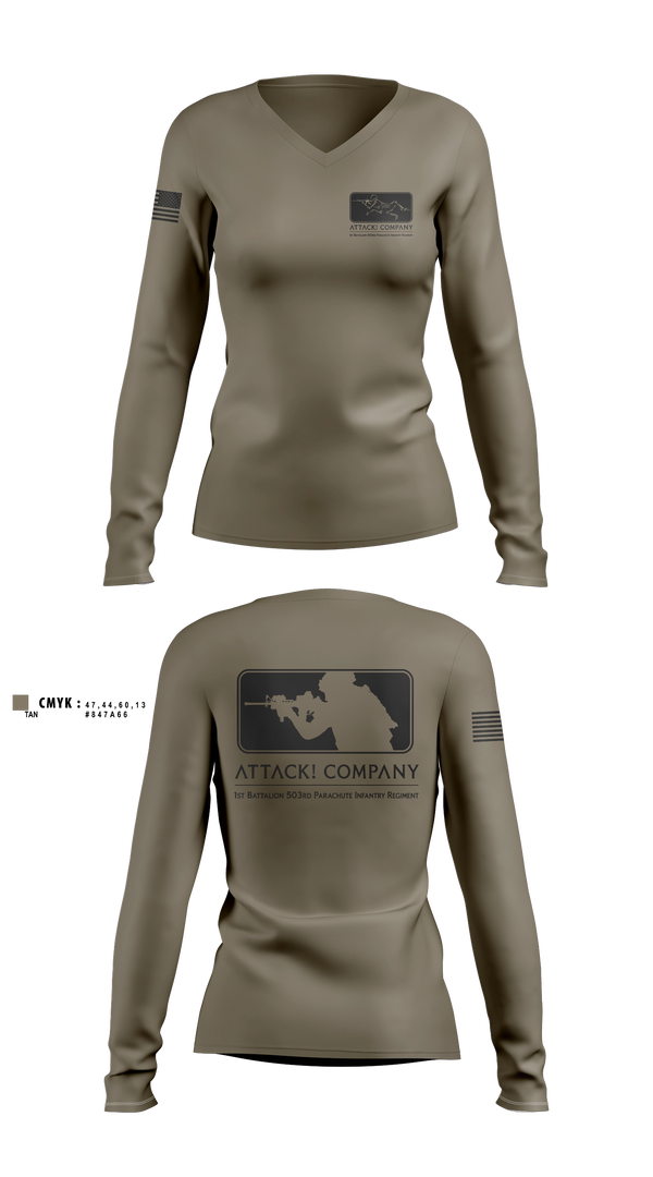 Womens Long Sleeve Vneck Shirt, Attack Company, Army, Teamtime, Team time, sublimation, custom sports apparel, team uniforms, spirit wear, spiritwear, sports uniforms, custom shirts, team store, custom team store, fundraiser sports, apparel fundraiser