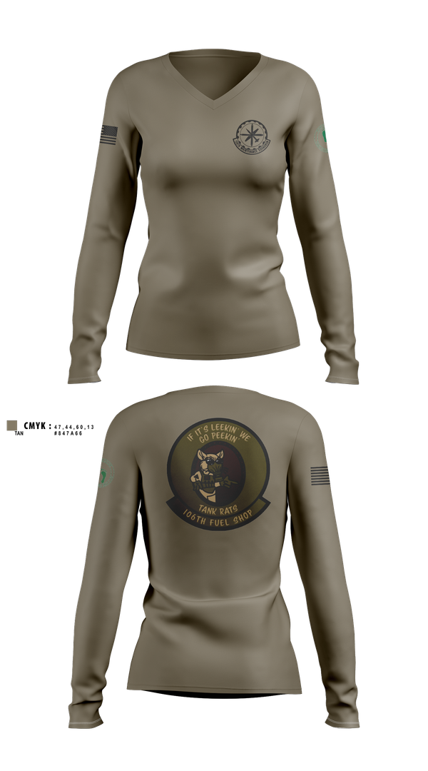 Womens Long Sleeve Vneck Shirt, 106 Fuels Shop, National Guard, Teamtime, Team time, sublimation, custom sports apparel, team uniforms, spirit wear, spiritwear, sports uniforms, custom shirts, team store, custom team store, fundraiser sports, apparel fundraiser