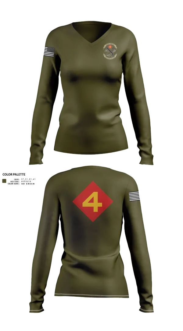 Womens Long Sleeve Vneck Shirt, 14th Marine regiment 4th Marine corps division, , Teamtime, Team time, sublimation, custom sports apparel, team uniforms, spirit wear, spiritwear, sports uniforms, custom shirts, team store, custom team store, fundraiser sports, apparel fundraiser