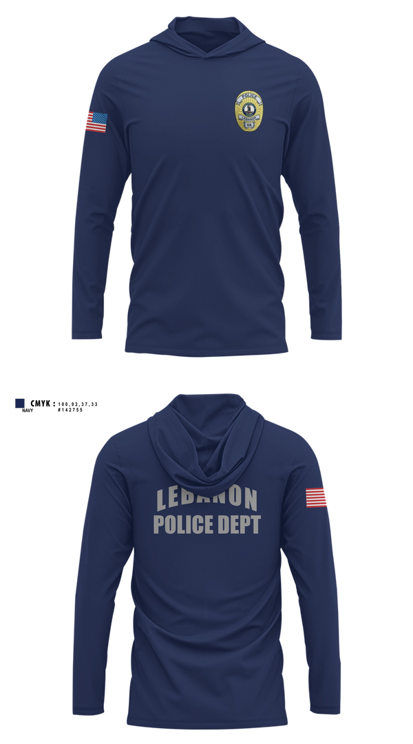 Long Sleeve hooded sunshirt, Lebanon Police Department, Police, Teamtime, Team time, sublimation, custom sports apparel, team uniforms, spirit wear, spiritwear, sports uniforms, custom shirts, team store, custom team store, fundraiser sports, apparel fundraiser