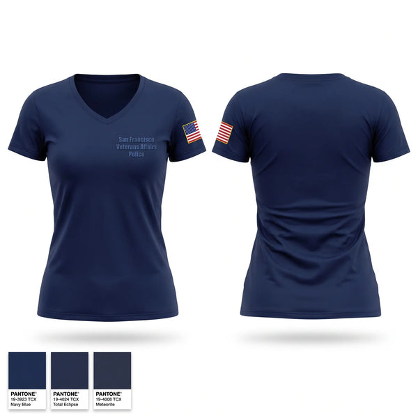 Womens Short Sleeve Vneck Shirt, San Francisco Veterans Affairs Police, Police, Teamtime, Team time, sublimation, custom sports apparel, team uniforms, spirit wear, spiritwear, sports uniforms, custom shirts, team store, custom team store, fundraiser sports, apparel fundraiser
