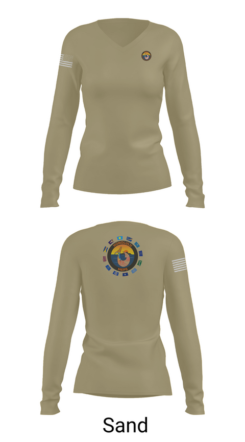 Womens Long Sleeve Vneck Shirt, Honolulu MEPS, Navy, Teamtime, Team time, sublimation, custom sports apparel, team uniforms, spirit wear, spiritwear, sports uniforms, custom shirts, team store, custom team store, fundraiser sports, apparel fundraiser