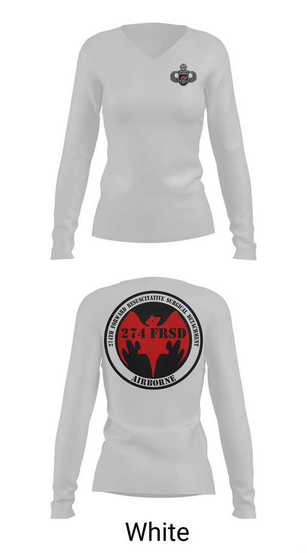 Womens Long Sleeve Vneck Shirt, 274th FRSD (Airborne), Army, Teamtime, Team time, sublimation, custom sports apparel, team uniforms, spirit wear, spiritwear, sports uniforms, custom shirts, team store, custom team store, fundraiser sports, apparel fundraiser