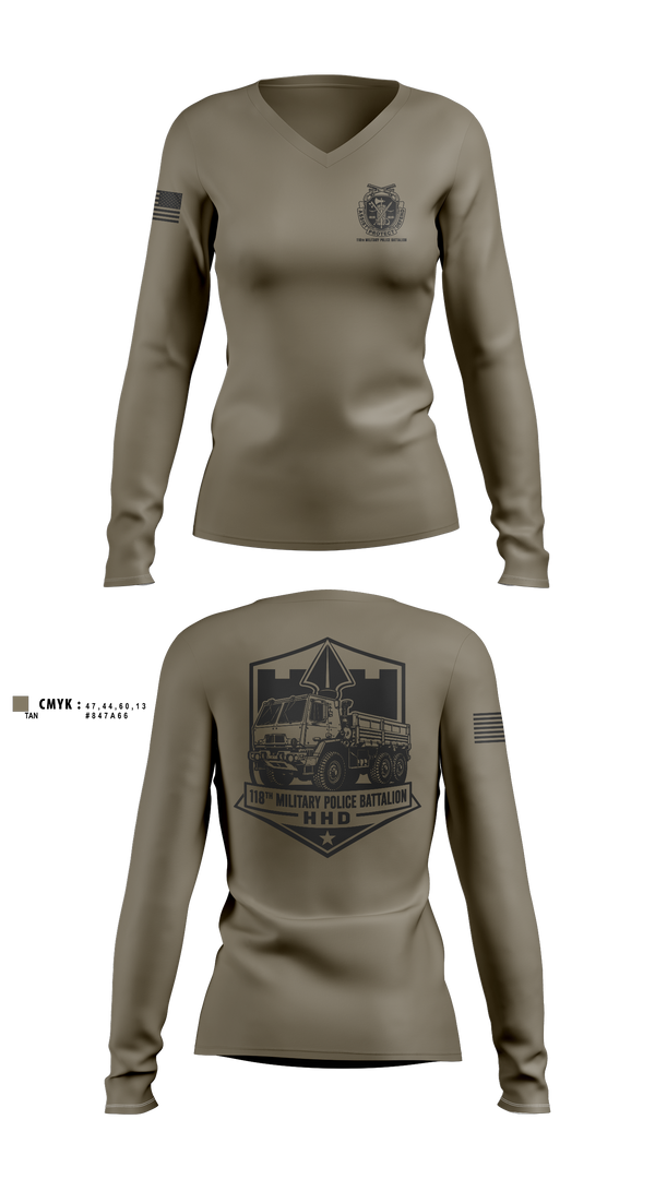 Womens Long Sleeve Vneck Shirt, 118th Military Police Battalion, National Guard, Teamtime, Team time, sublimation, custom sports apparel, team uniforms, spirit wear, spiritwear, sports uniforms, custom shirts, team store, custom team store, fundraiser sports, apparel fundraiser