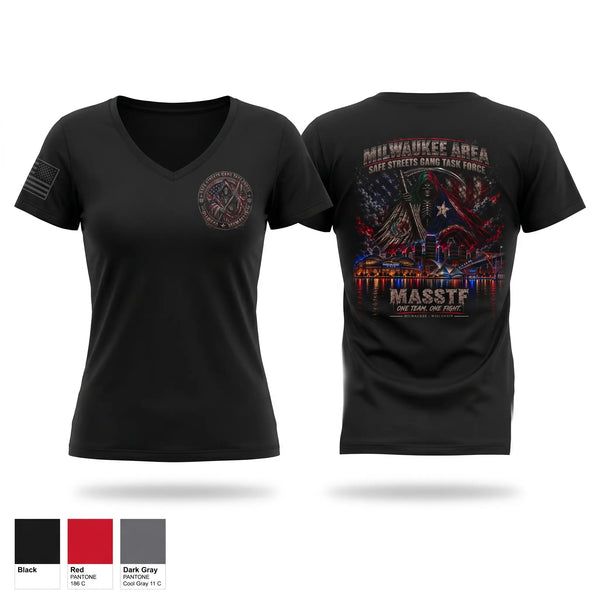 Womens Short Sleeve Vneck Shirt, Milwaukee Area Safe Streets Gang Task Force v.2, Police, Teamtime, Team time, sublimation, custom sports apparel, team uniforms, spirit wear, spiritwear, sports uniforms, custom shirts, team store, custom team store, fundraiser sports, apparel fundraiser