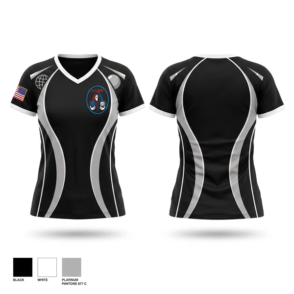 Womens Short Sleeve Vneck Shirt, 33D Range & Aggressor Squadron, Space Force, Teamtime, Team time, sublimation, custom sports apparel, team uniforms, spirit wear, spiritwear, sports uniforms, custom shirts, team store, custom team store, fundraiser sports, apparel fundraiser