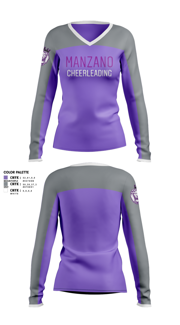 Womens Long Sleeve Vneck Shirt, Manzano Monarchs, Cheer, Teamtime, Team time, sublimation, custom sports apparel, team uniforms, spirit wear, spiritwear, sports uniforms, custom shirts, team store, custom team store, fundraiser sports, apparel fundraiser