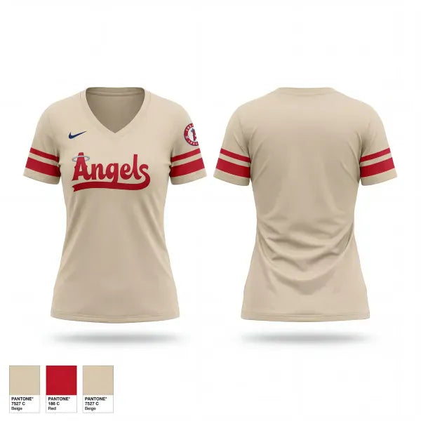 Womens Short Sleeve Vneck Shirt, Angels, Baseball, Teamtime, Team time, sublimation, custom sports apparel, team uniforms, spirit wear, spiritwear, sports uniforms, custom shirts, team store, custom team store, fundraiser sports, apparel fundraiser