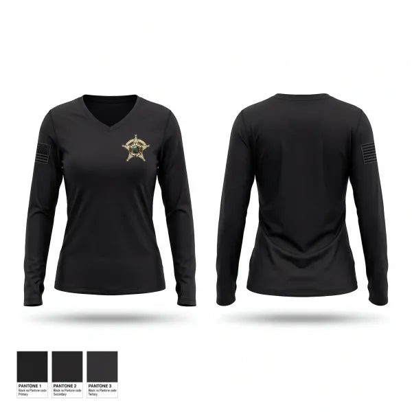 Womens Long Sleeve Vneck Shirt, Starke County Sheriff's Office, Police, Teamtime, Team time, sublimation, custom sports apparel, team uniforms, spirit wear, spiritwear, sports uniforms, custom shirts, team store, custom team store, fundraiser sports, apparel fundraiser