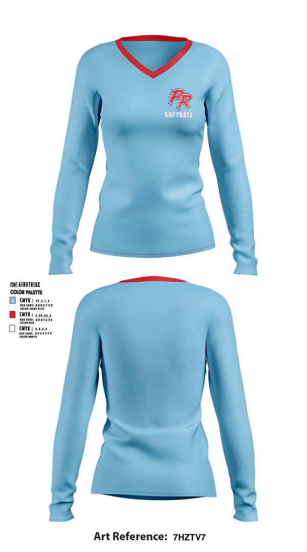 Womens Long Sleeve Vneck Shirt, Porterville Rampage, Softball, Teamtime, Team time, sublimation, custom sports apparel, team uniforms, spirit wear, spiritwear, sports uniforms, custom shirts, team store, custom team store, fundraiser sports, apparel fundraiser