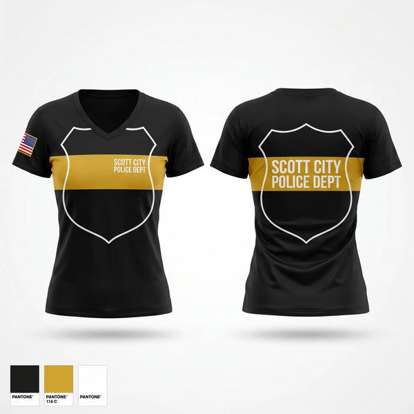 Womens Short Sleeve Vneck Shirt, SCOTT CITY POLICE DEPT., Police, Teamtime, Team time, sublimation, custom sports apparel, team uniforms, spirit wear, spiritwear, sports uniforms, custom shirts, team store, custom team store, fundraiser sports, apparel fundraiser