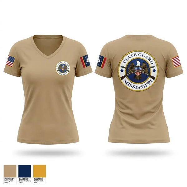Womens Short Sleeve Vneck Shirt, MSSG 215th FSC CO, National Guard, Teamtime, Team time, sublimation, custom sports apparel, team uniforms, spirit wear, spiritwear, sports uniforms, custom shirts, team store, custom team store, fundraiser sports, apparel fundraiser